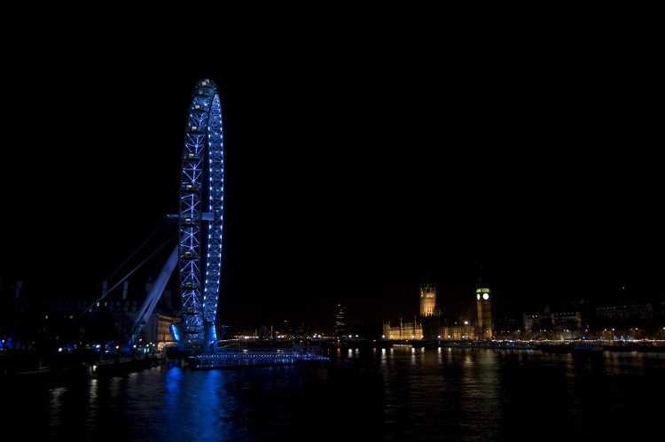 London Eye og Big Ben om aftenen